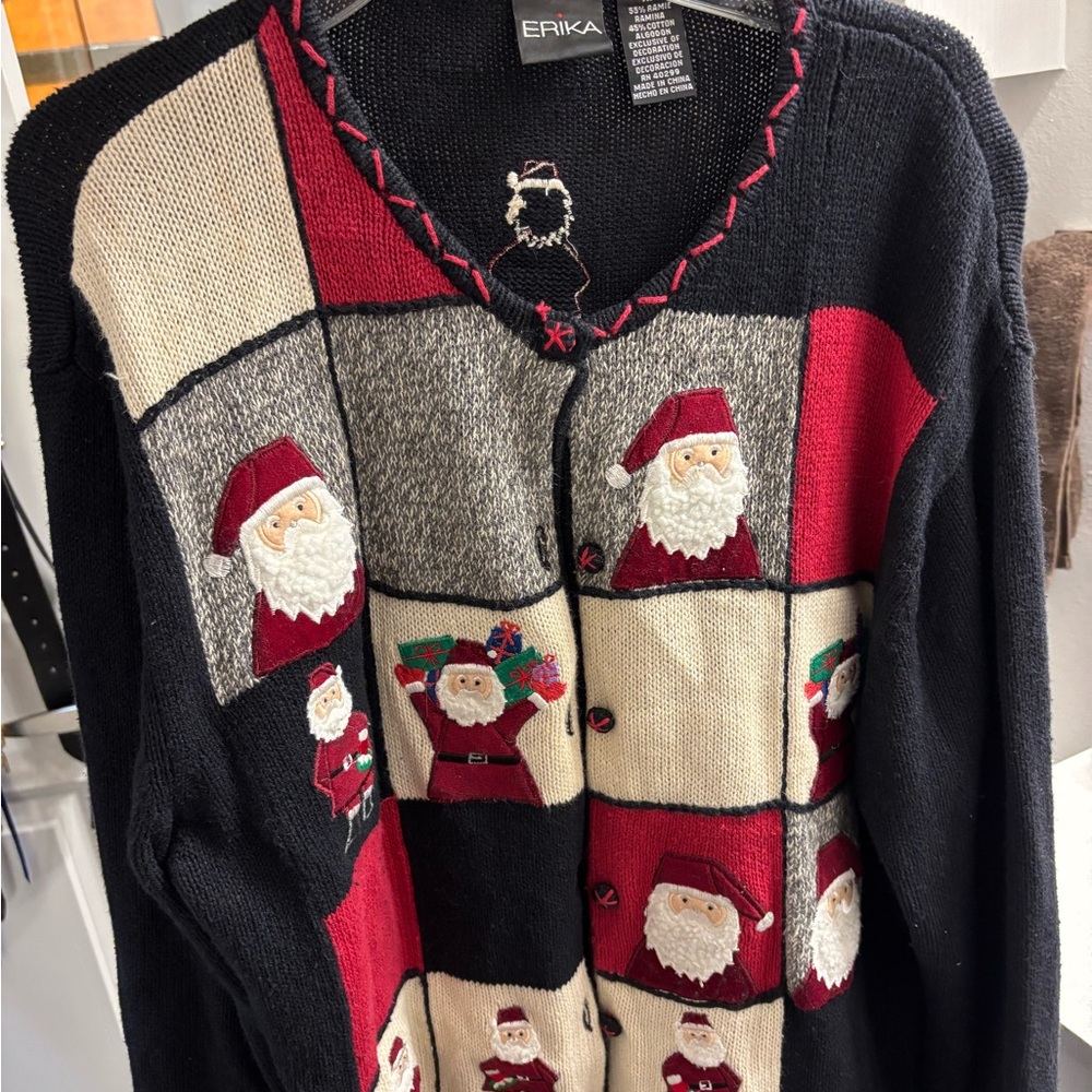 Erika Black and Red Santa Patch Cardigan